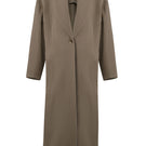 URA ISA coat, stylish modern outerwear with a tailored fit, shown in a neutral color on a mannequin.