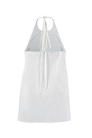 White HELMUT top by URA, showcasing a stylish and fitted design with a round neckline and sleek fabric.
