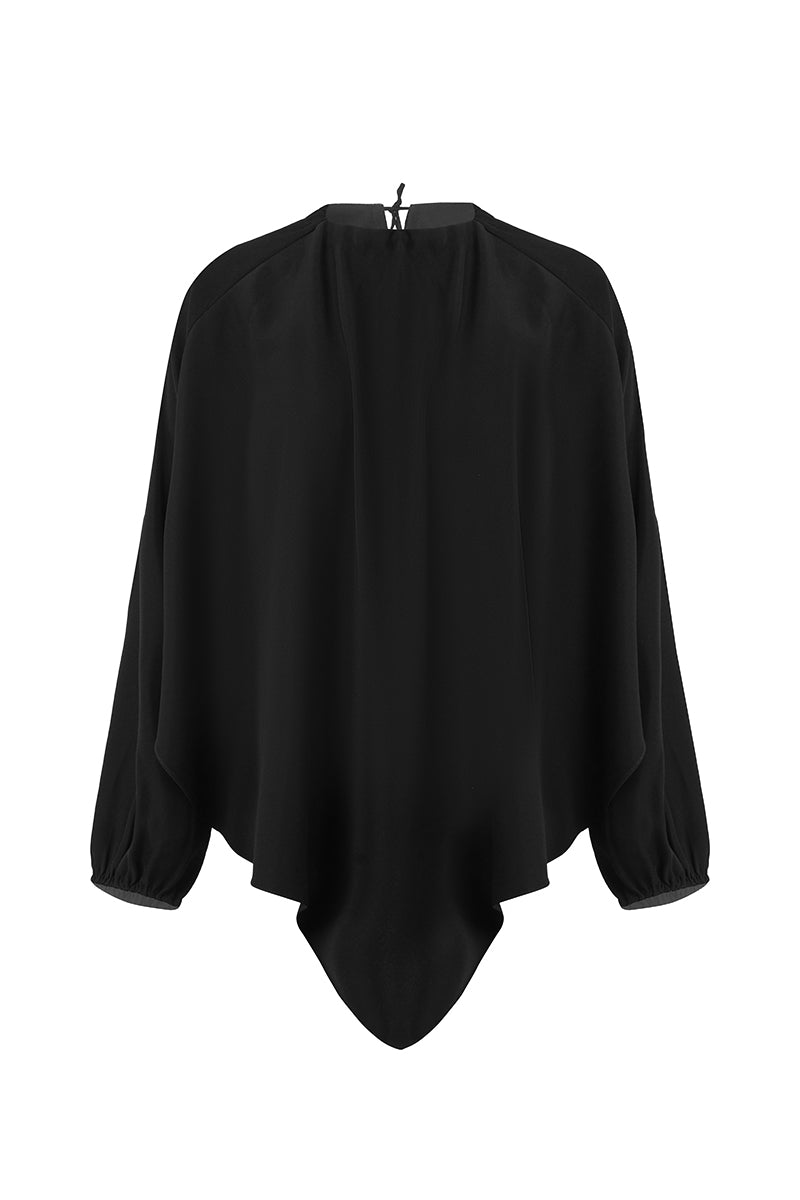 Black URA Hans Top with long sleeves and a relaxed fit, featuring subtle branding and a soft fabric texture.