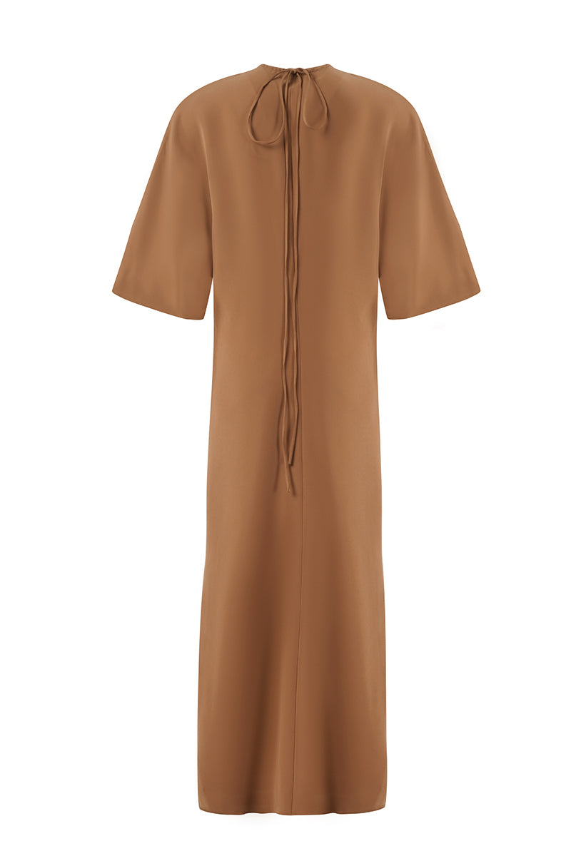 EVA Toffee maxi dress by URA featuring a flowing silhouette and sleeveless design, perfect for casual or semi-formal occasions.