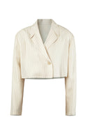 Off-white Laura blazer by URA, stylish jacket with tailored fit and classic lapel, displayed on a neutral background.