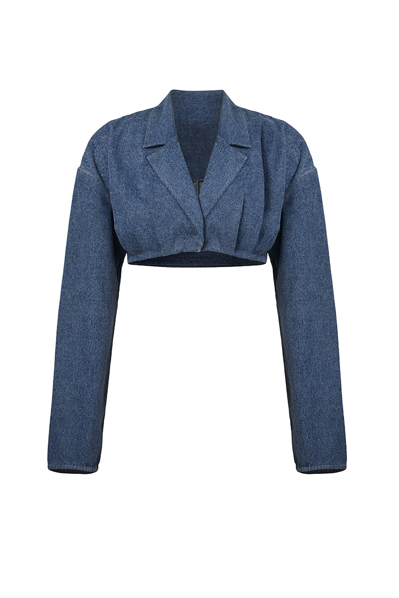 URA Denise jacket in stone washed fabric, casual outerwear with a relaxed fit and textured denim look.