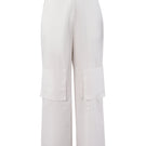 White URA LIMA P trousers laid flat, showing tailored fit and clean design with front pockets and waistband details.