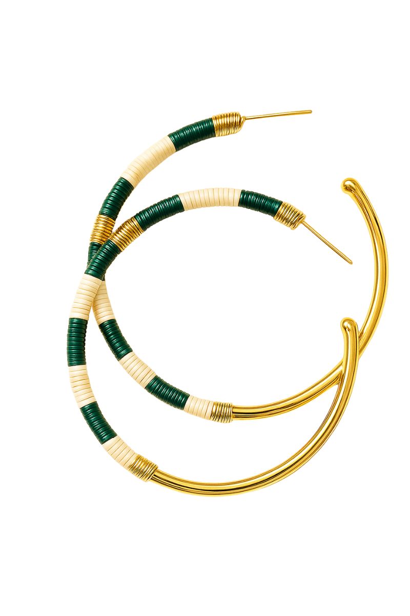 أقراط حلقية كبيرة من كلارت باللون الأخضر الغابي والأبيض