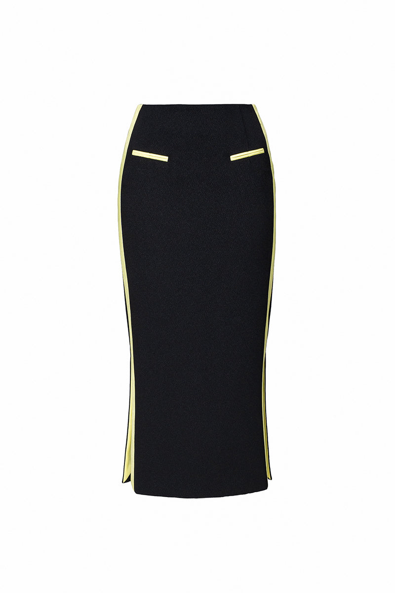 Jenny K Tran Clevedon midi skirt in lightweight fabric, featuring a flowy design and versatile length for casual or dressy wear.