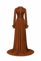 Jenny K Tran Clichy dress in ginger, a stylish gown with flowing fabric and elegant design, perfect for formal occasions.