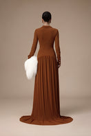 Jenny K Tran Clichy dress in ginger, elegant gown with flowing fabric and intricate detailing, ideal for formal occasions.