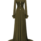Olive green Clichy gown by Jenny K Tran, featuring elegant fabric and classic design, perfect for formal occasions.
