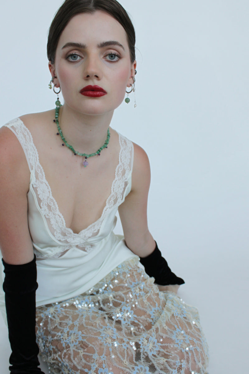 Aethera Blaine aventurine charm necklace with green gemstone pendant on a delicate chain.