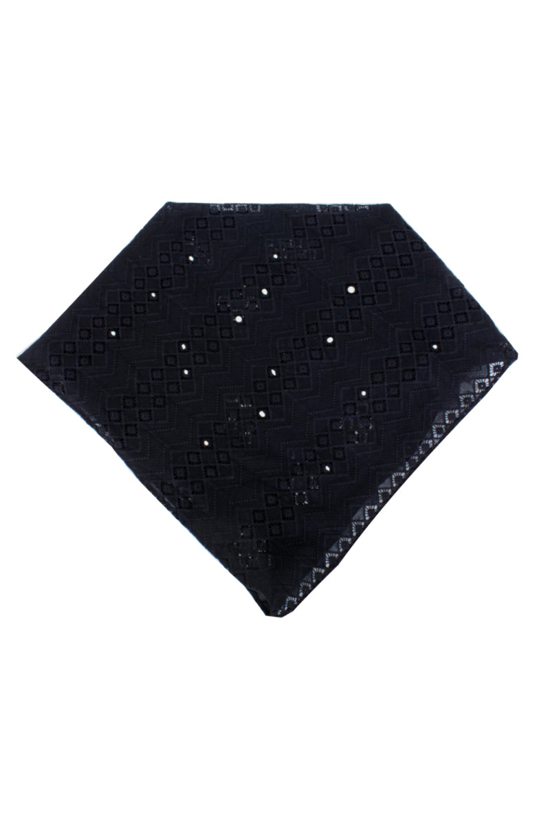 Black Aethera Laufei broderie pearl embellished scarf with intricate embroidery and delicate pearl accents.