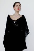 Black Aethera Lauffei broderie pearl embellished scarf with intricate embroidery and elegant pearl details.