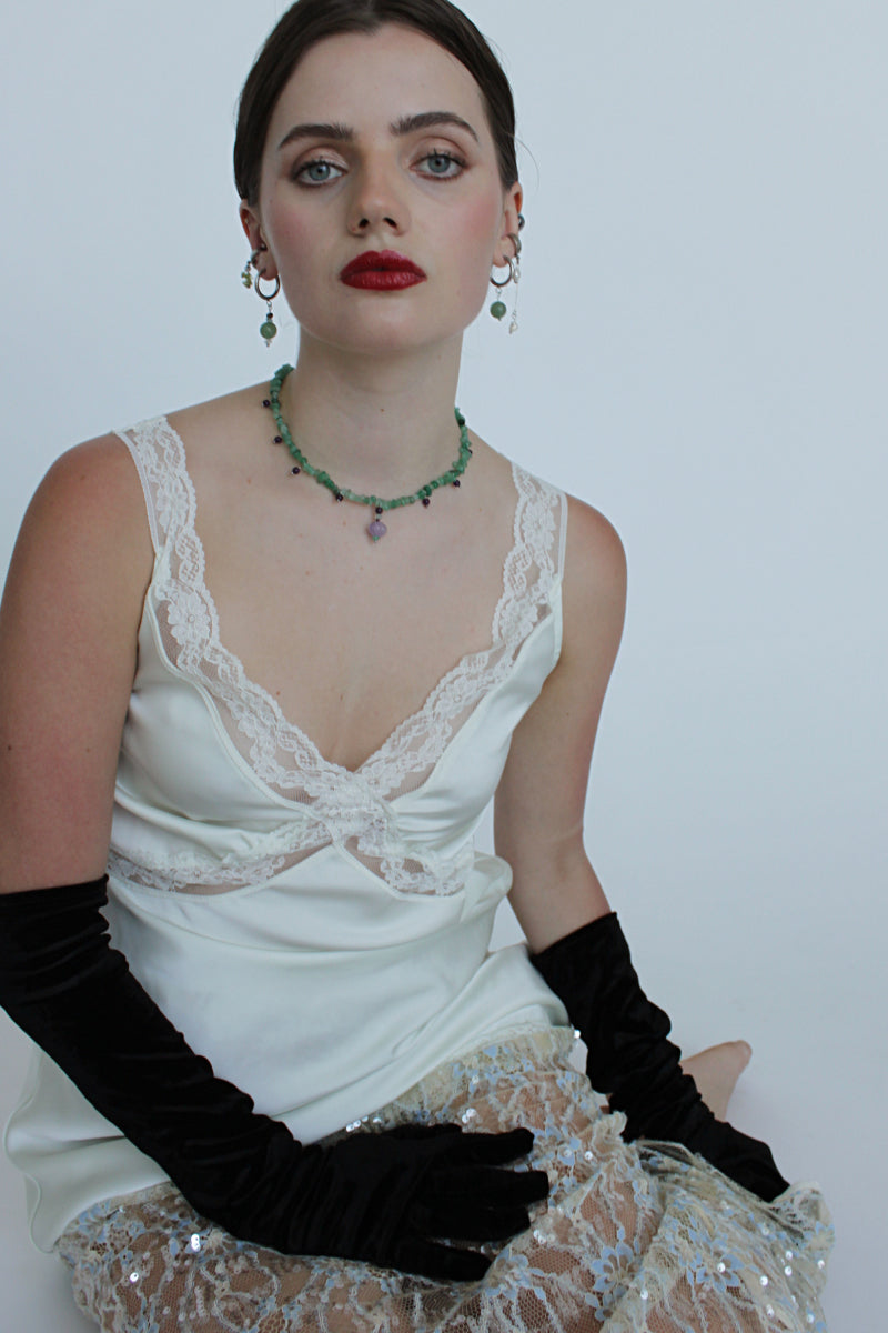 Aethera Blaine aventurine charm necklace with green gemstone pendant on a delicate chain.