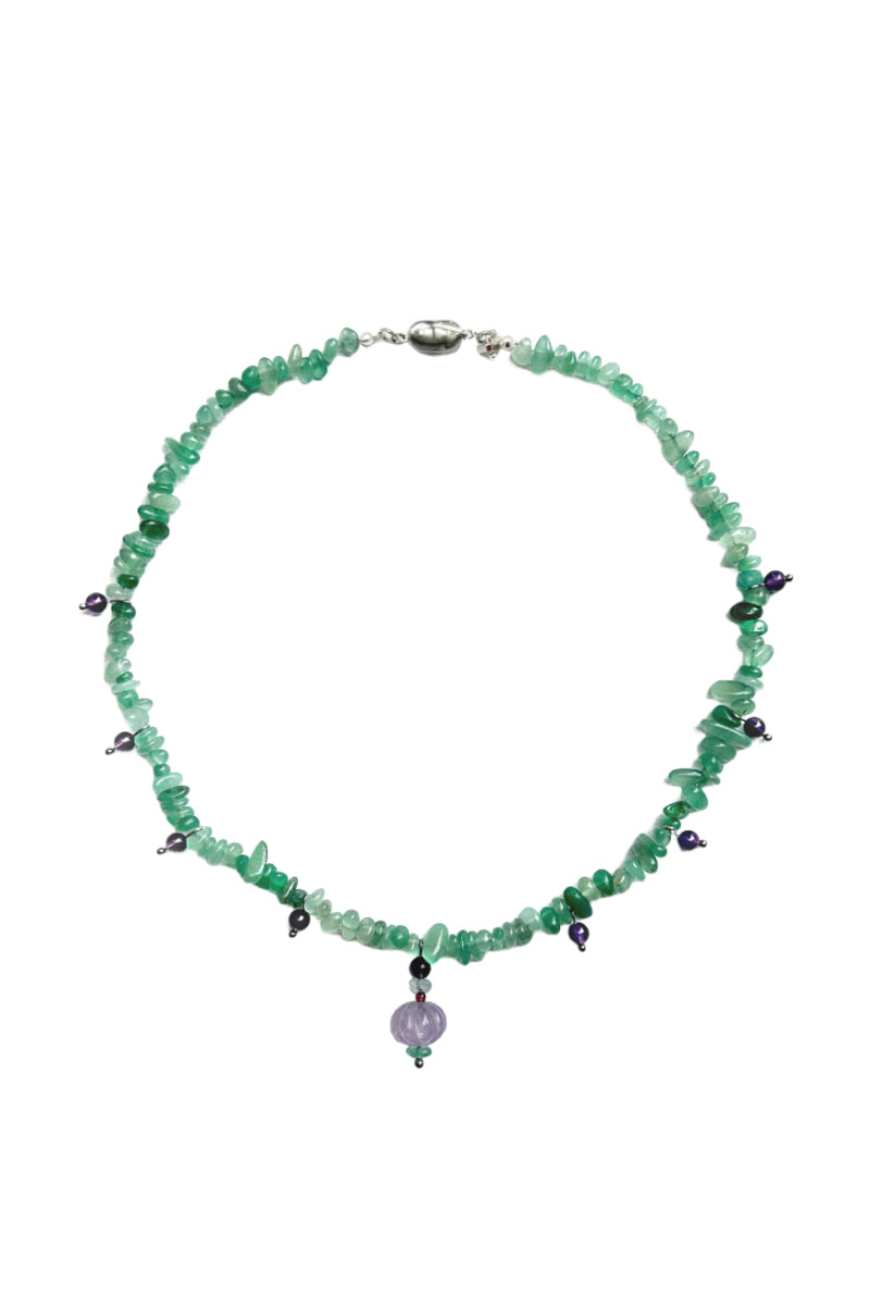 Aethera Blaine aventurine charm necklace in green featuring a delicate chain and a polished aventurine pendant.
