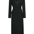 Tagg coat with a stylish side slit, featuring a tailored design and neutral color, perfect for a modern, elegant look.