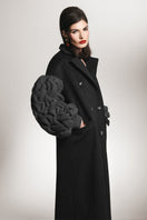 Liya dramatic charcoal knit sleeve coat with oversized fit and textured knit fabric, stylish and warm for winter wear.