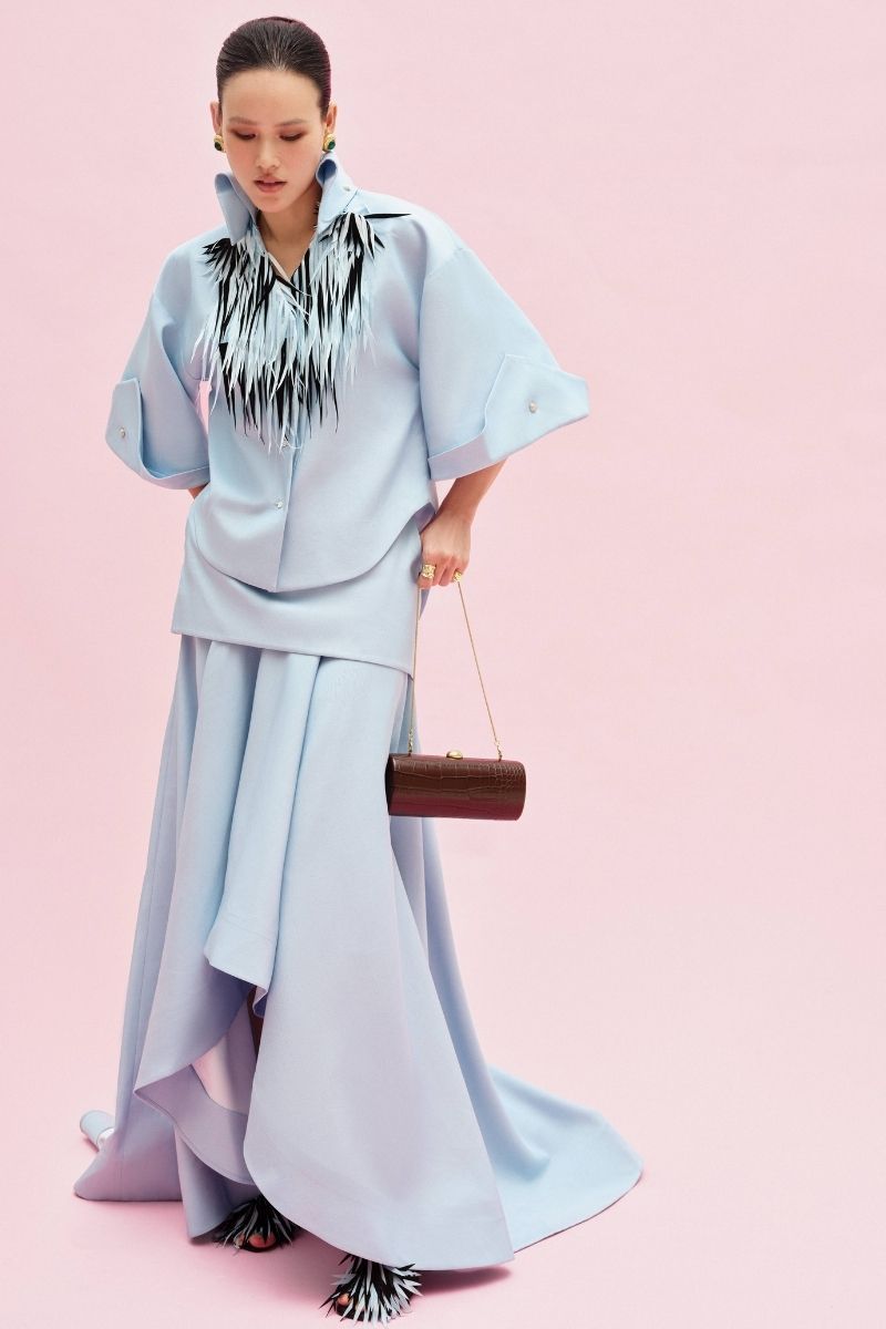 Jenny K Tran Colchester Maxi Skirt in lightweight fabric with a flowy silhouette and subtle pattern.