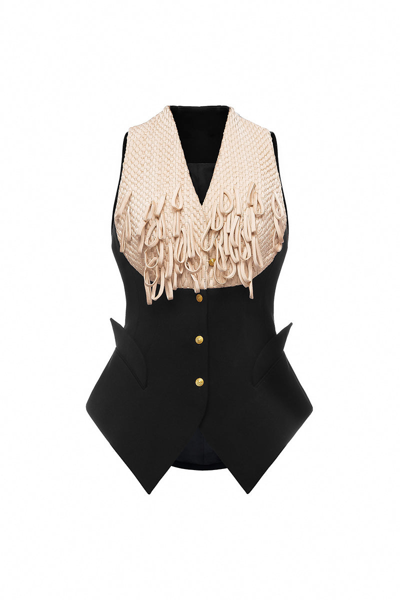 Jenny K Tran Cornwall jacket, stylish top with a tailored fit, featuring a button-up front and collar, shown in a neutral fabric.