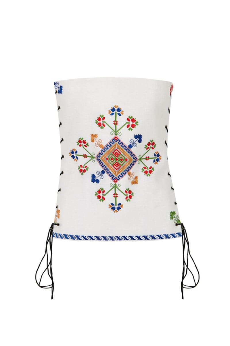 WHITE HAND EMBROIDERED CORSET TOP - CULT MIA