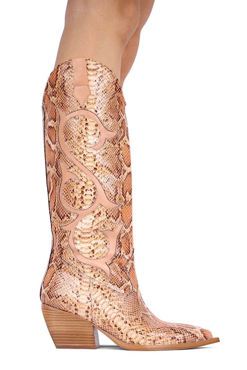 SNAKE TAN COWBOY BOOT - CULT MIA