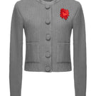 Liya Heart Grey Cardigan, soft knit cardigan with heart pattern, long sleeves, and open front for casual wear.