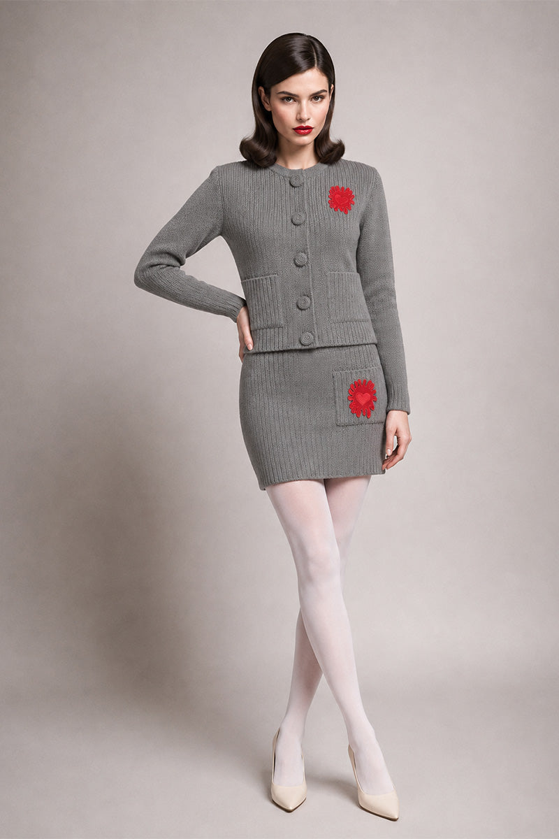 Liya grey cardigan with button closure, soft knit fabric, and long sleeves, perfect for casual or layered outfits.