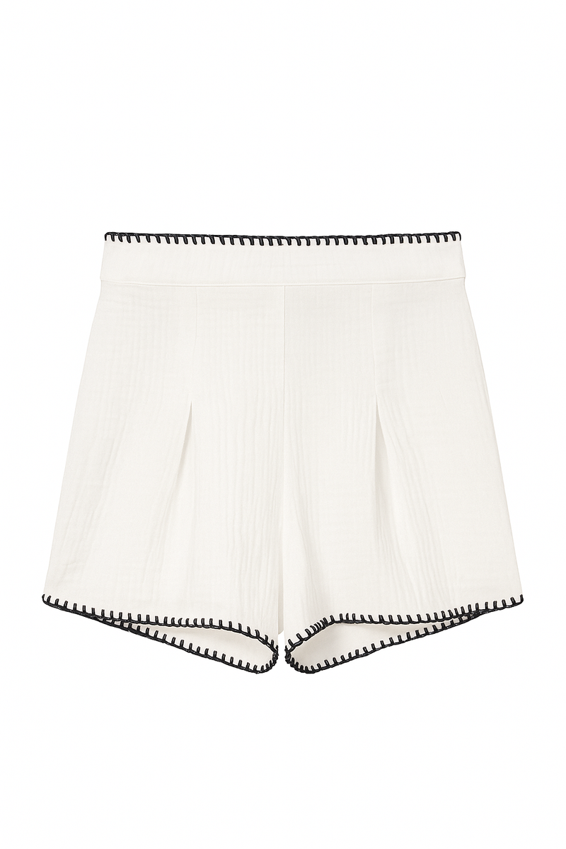 CROCHET SHORT IN IVORY BLACK - CULT MIA