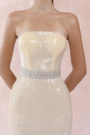 HACCHIC COUTURE crystal beltly sequin gown featuring shimmering sequins and elegant design, perfect for formal occasions.