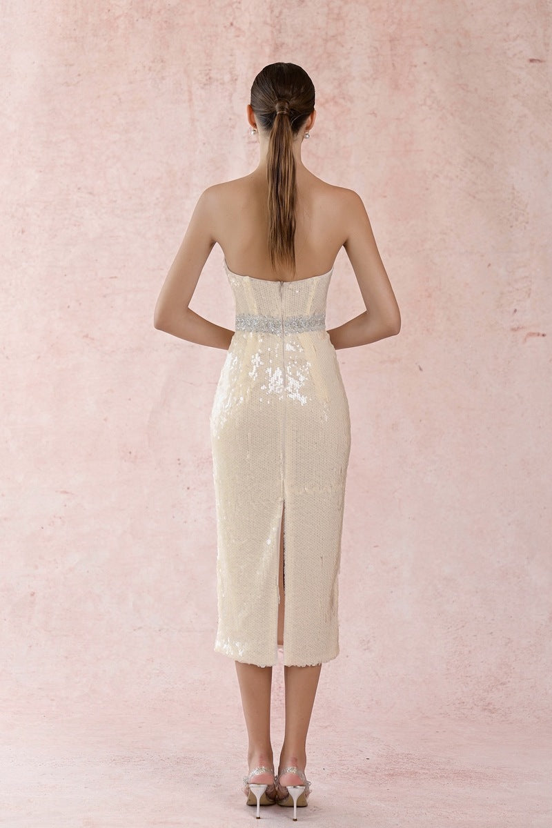 HACCHIC COUTURE Crystal Beltly Sequin Dress gown featuring shimmering sequins and elegant design, perfect for formal occasions.