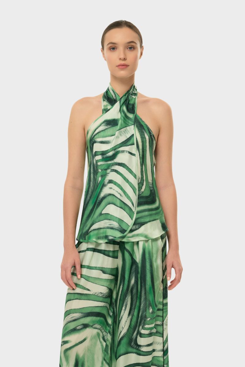 niLuu AQUAFLORA Cross Halter Top in Rocco, showcasing a stylish halter design with vibrant Rocco color, perfect for summer looks