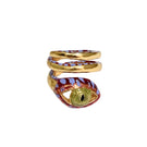 Sara & Flora burgundy spiral eye ring with intricate design, crafted in sterling silver and vibrant burgundy finish.
