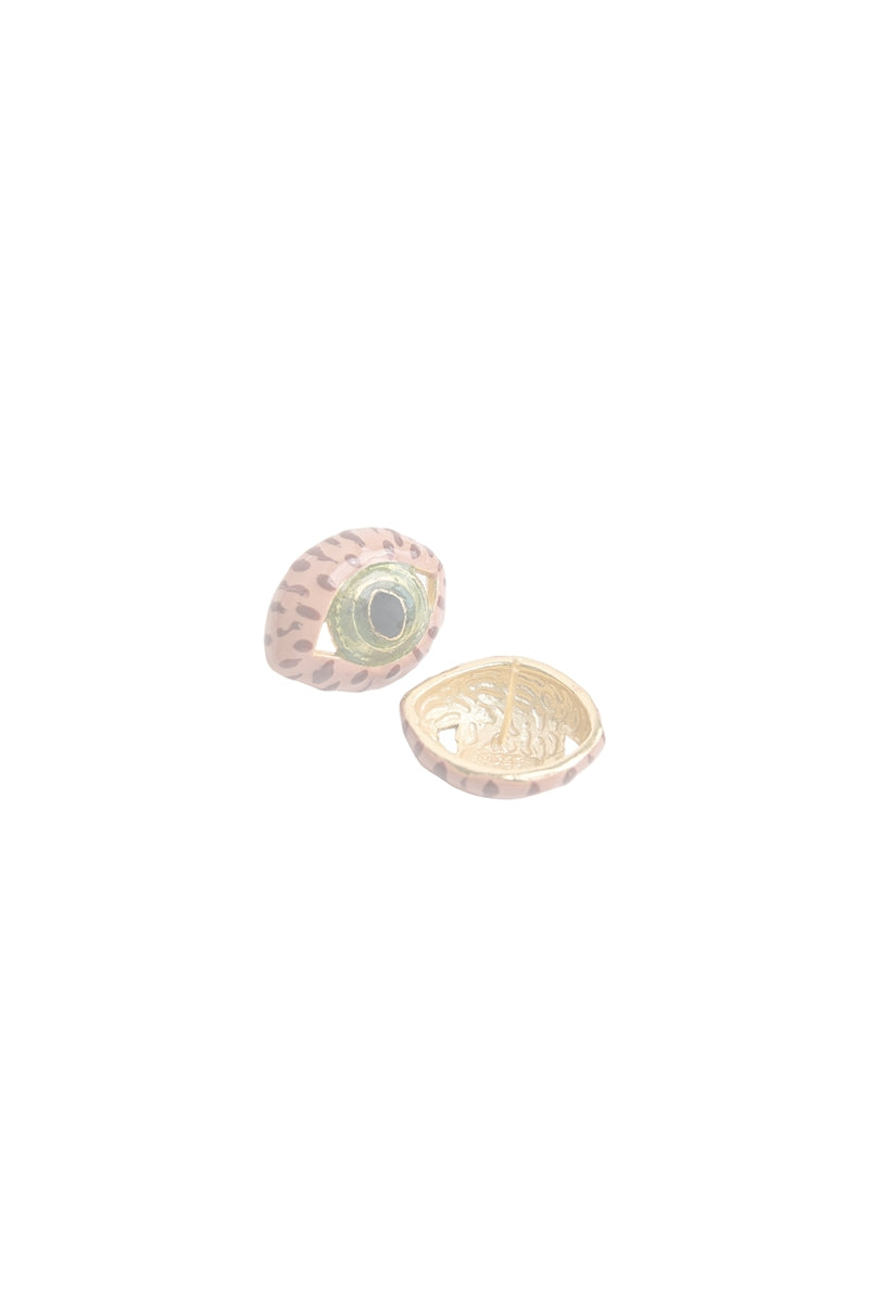 Terracotta midi cat eye earrings by Sara & Flora, featuring smooth, rounded cat eye shape in warm terracotta color.