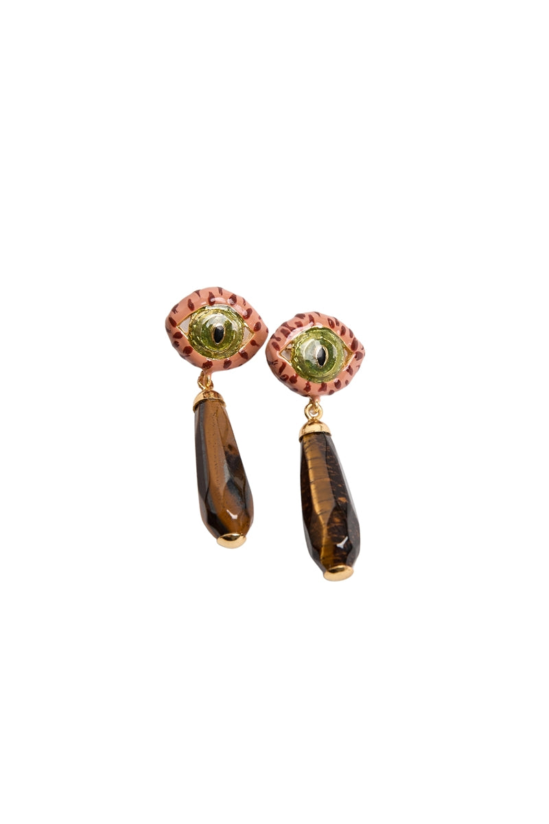 Terracotta cat drop earrings by Sara & Flora featuring handcrafted feline-shaped dangles for a stylish accessory.