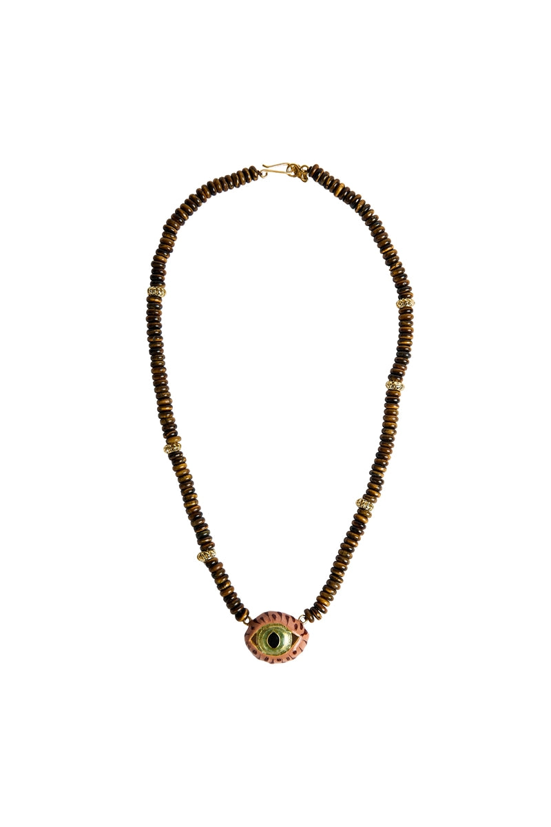 Terracotta midi cat eye drops necklace by Sara & Flora featuring a warm-toned pendant on a delicate chain.