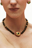 Terracotta midi cat eye drops necklace by Sara & Flora featuring a sleek, modern pendant on a delicate chain.