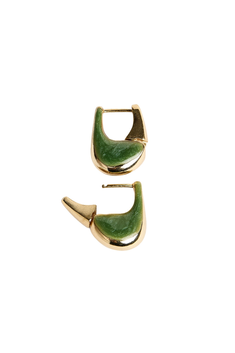 Sara & Flora green mini tummy hoops earrings featuring small, stylish hoop designs for a trendy accessory look.