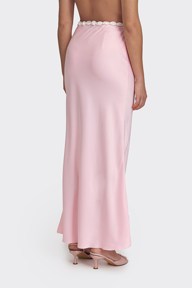 Light pink Cake Maxi Skirt by Stolen Stores, flowing maxi skirt with a soft, elegant silhouette and smooth fabric.