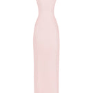 Dusty pink cake bow gown from Stolen Stores featuring a flowing maxi dress with a bow detail, elegant and perfect for special occasions.