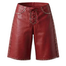 Red leather studded shorts by Double A, showcasing the stylish design and detailed studs on the Callie leather shorts.