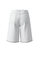 White Callie leather studded shorts by Double A featuring a stylish short design with metal stud accents.