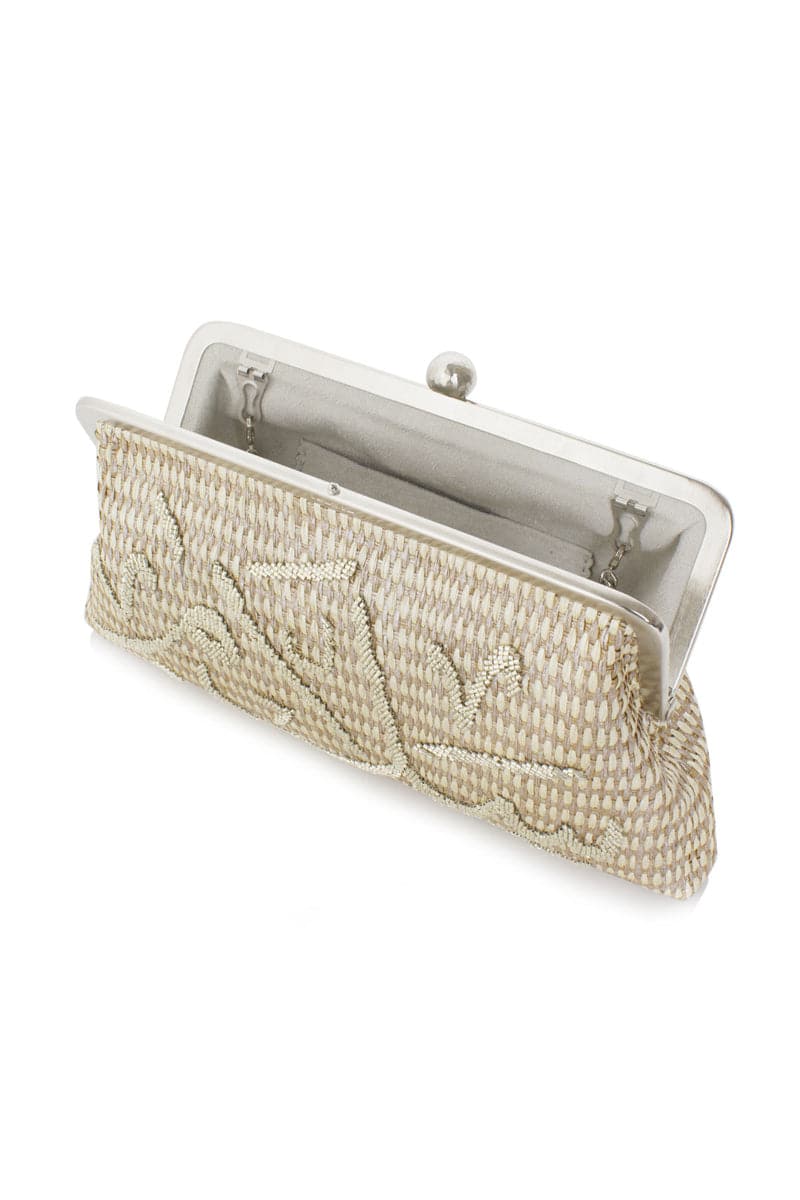 CALLIGRAPHY SILVER SALAM CLASSIC CLUTCH - CULT MIA