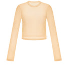 Camel long sleeve top by Montsand featuring a button-up design and cropped fit, styled as a versatile women's tops garment.