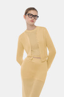 Montsand camel button-up crop cardigan, stylish tops with long sleeves and a fitted design, perfect for casual or layered looks.