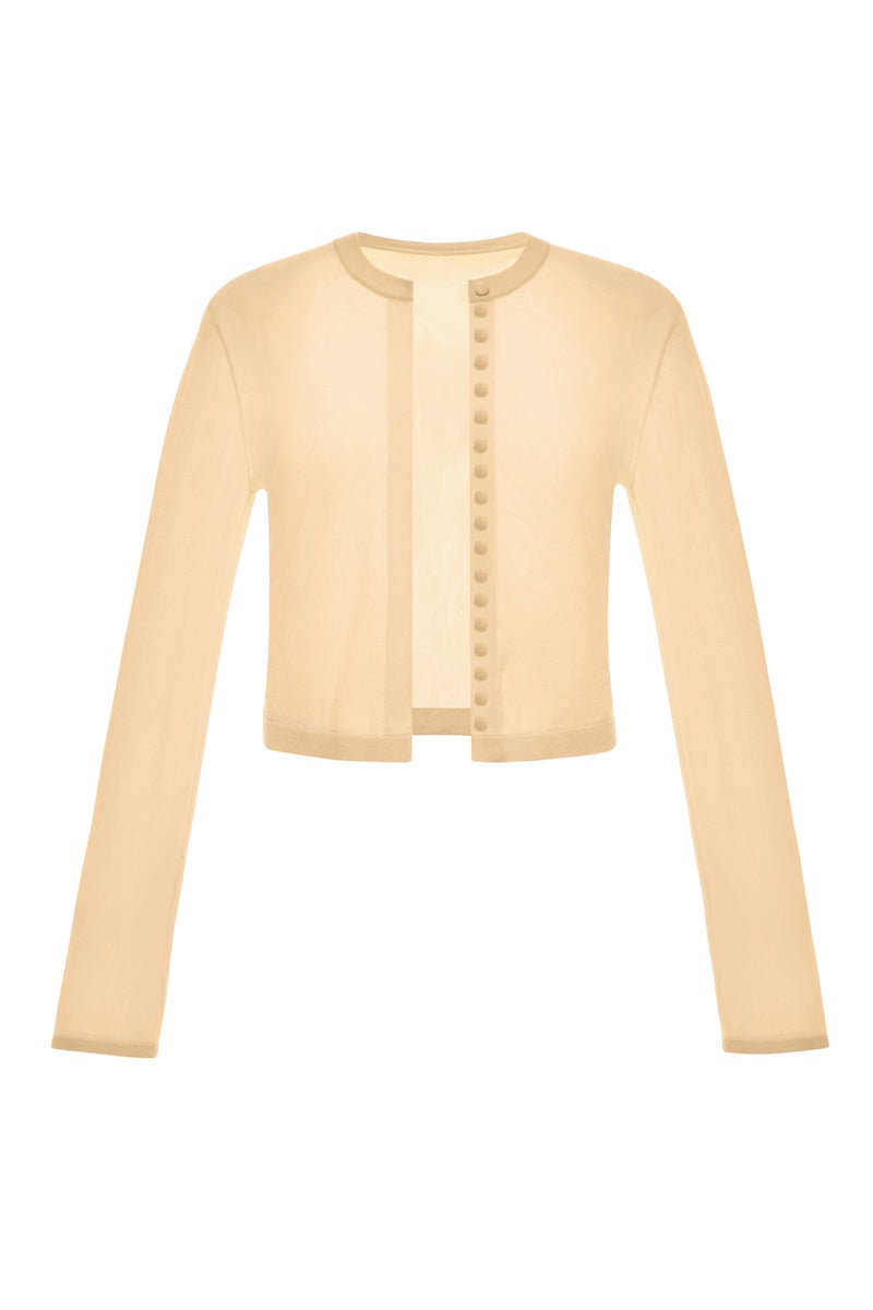 CAMEL BUTTON-UP CROP CARDIGAN