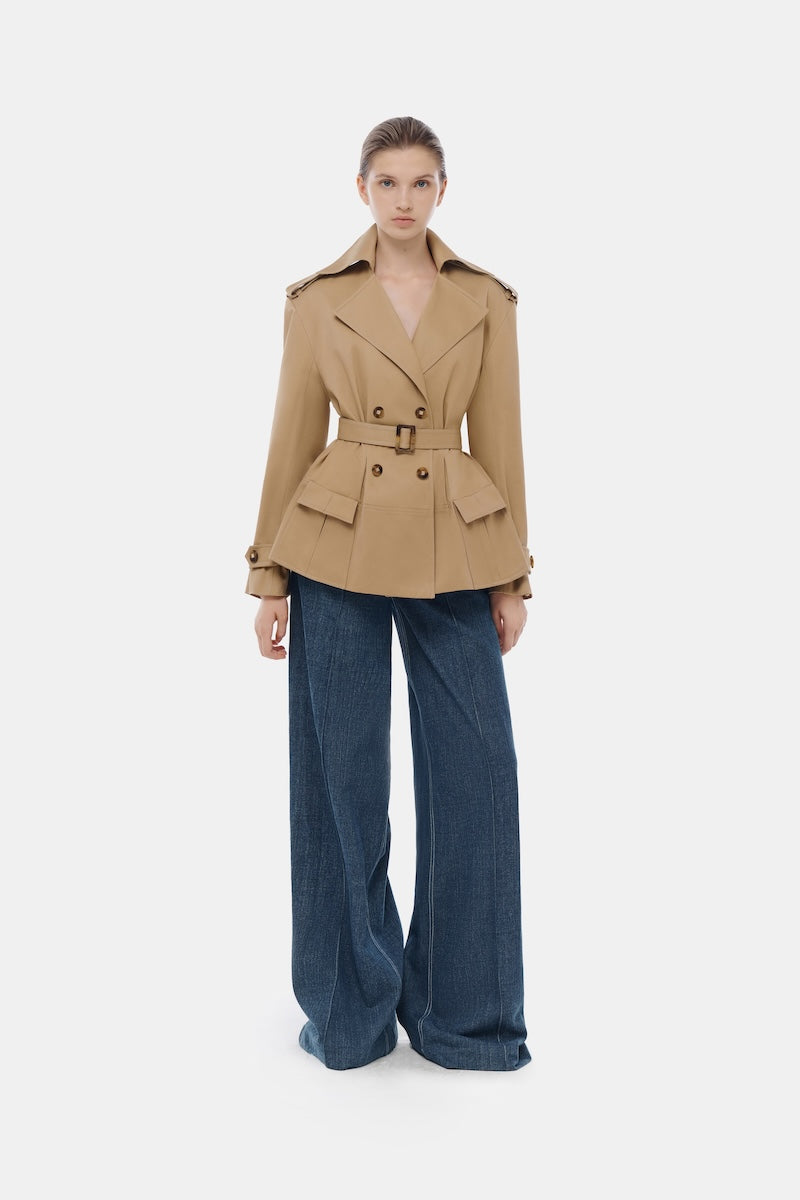 Montsand camel trench jacket with classic design, featuring a tailored fit and stylish collar, perfect for casual or formal wear.