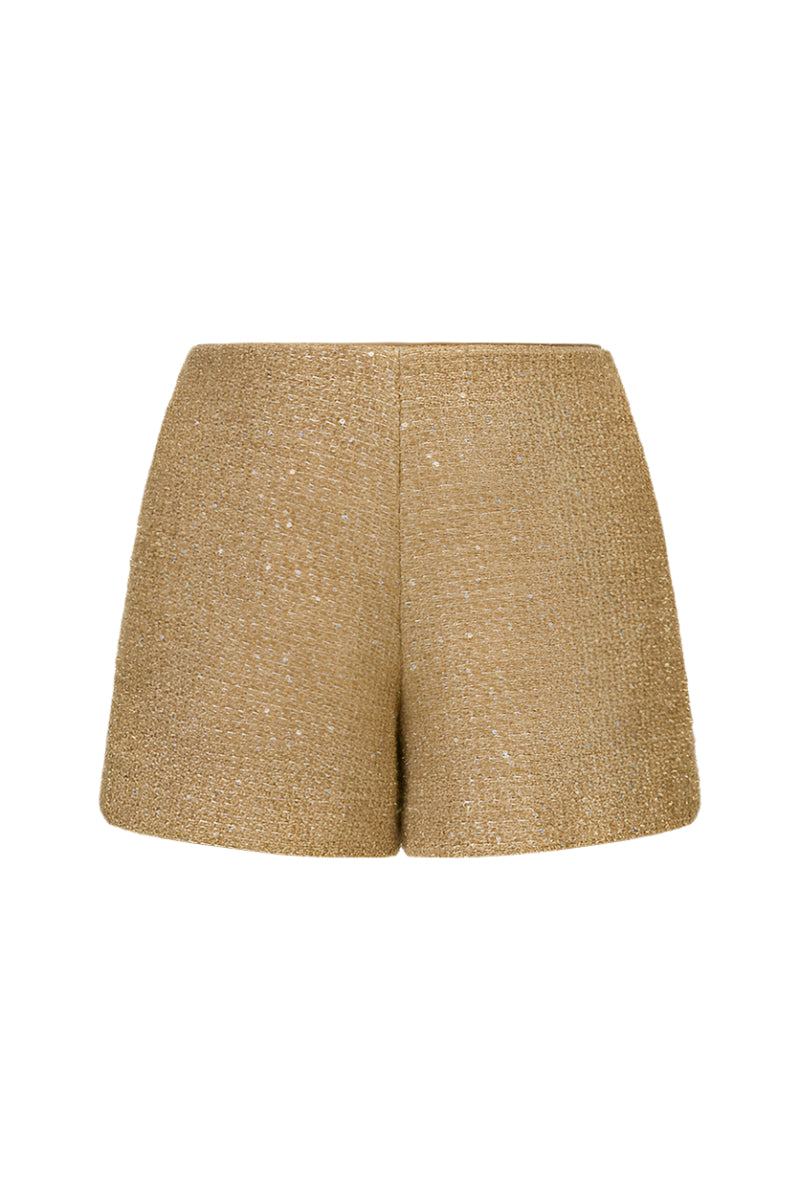 Montsand camel tweed shorts featuring a tailored fit and classic design, perfect for casual or smart-casual outfits.