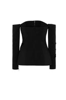 SemSem Camille black jacket, stylish women's tops with a sleek design, shown from the flat back view.