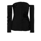 Black Camille jacket by SemSem, a stylish women's top featuring a sleek design and front flat detail.