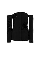 Black Camille jacket by SemSem, a stylish women's top featuring a sleek design and front flat detail.