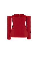 Red SemSem Camille jacket, a stylish women's tops piece, shown from the back with a flat design and vibrant color.