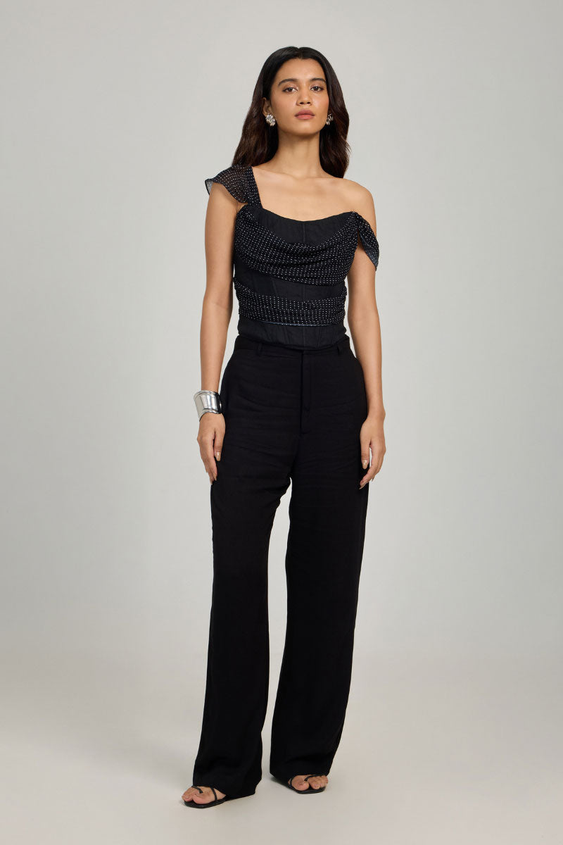 Black Camira top with white dot pattern from Summer Away, featuring a stylish, casual design perfect for everyday wear.
